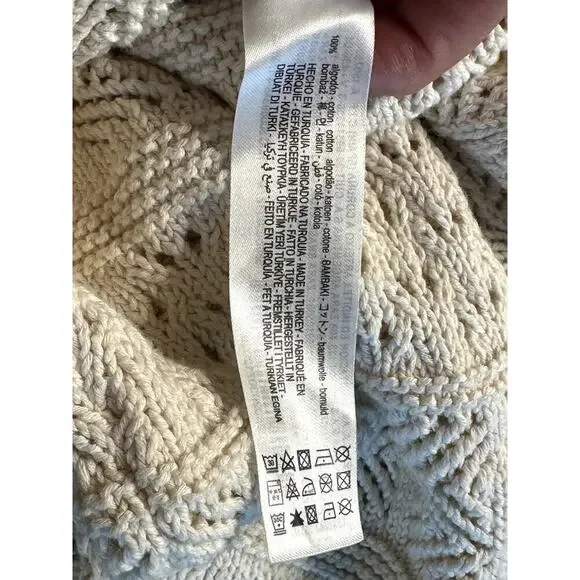 Zara Ivory Open Knit Crop Sweater W. Long Sleeves Size M - Picture 7 of 7